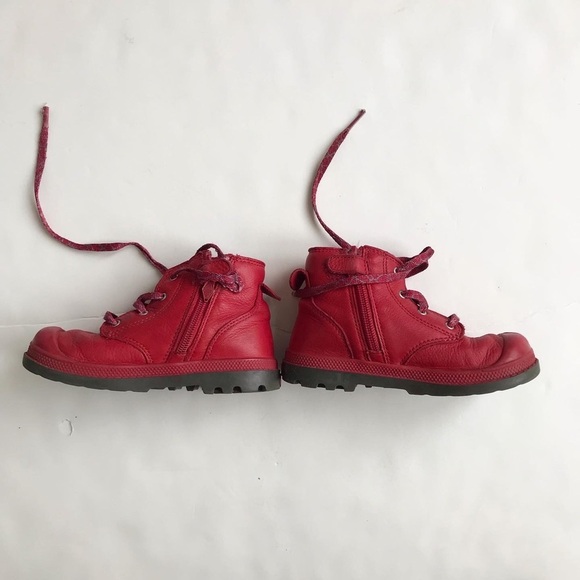 Palladium red leather boots VGUC - visible wear size 9 toddler - Picture 2 of 10